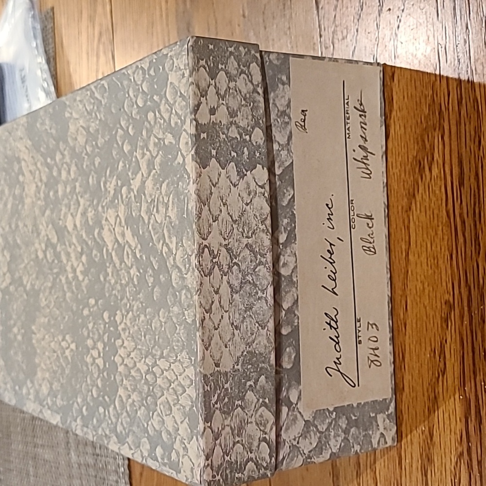 Judith Lieber black snakeskin clutch
